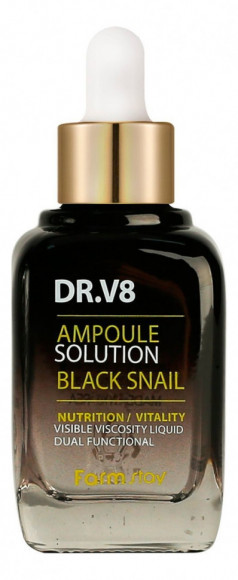 Сыворотка для лица с муцином черной улитки Farm Stay DR.V8 Ampoule Solution Black Snail 30мл