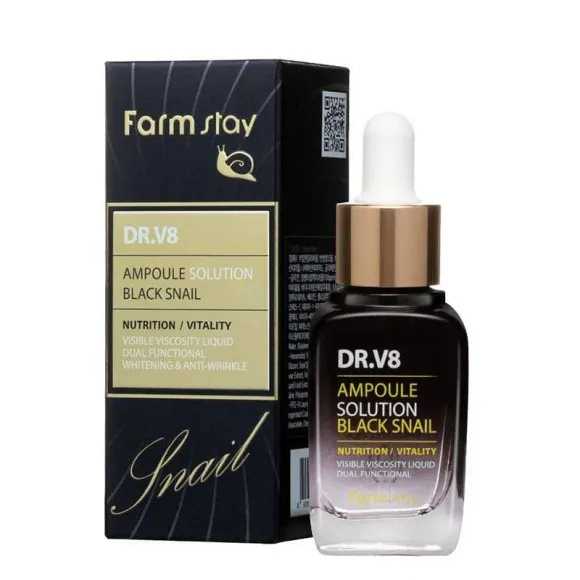 Сыворотка для лица с муцином черной улитки Farm Stay DR.V8 Ampoule Solution Black Snail 30мл Сыворотка для лица с муцином черной улитки Farm Stay DR.V8 Ampoule Solution Black Snail 30мл