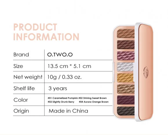 Палитра теней для век 8 цветов O.TWO.O арт. SC021 #04 10 g.