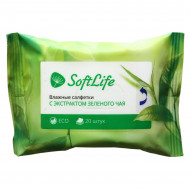 SoftLife влажные салфетки с экстрактом зелёного чая, 20шт.
